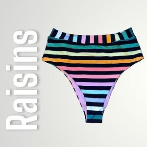 Raisins Black & Rainbow Striped High Waisted Cheeky Bikini Bottoms Women’s Small